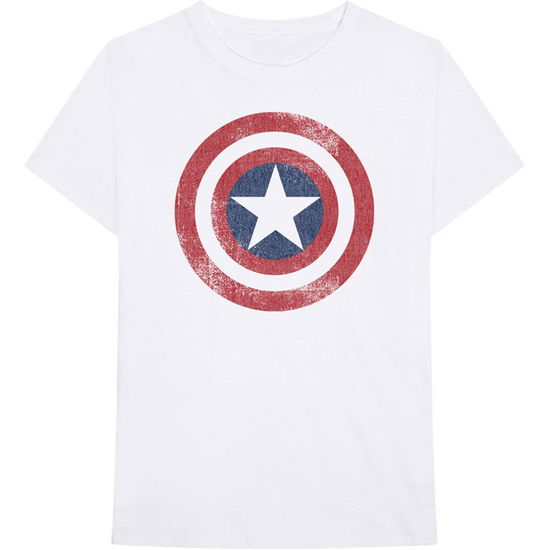 Marvel Comics Unisex T-Shirt: Captain America Distressed Shield - Marvel Comics - Koopwaar - EGEANET - 5056368625183 - 