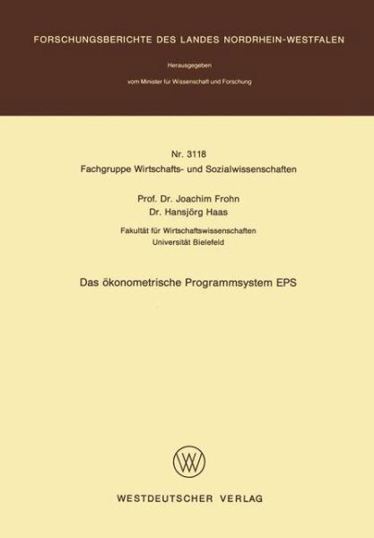 Cover for Joachim Frohn · Akonometrische Programmsystem EPS (Taschenbuch) [1982 edition] (1982)