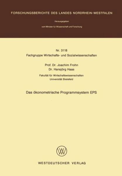 Cover for Joachim Frohn · Akonometrische Programmsystem EPS (Pocketbok) [1982 edition] (1982)