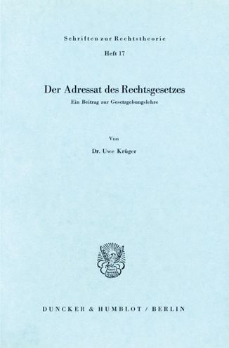 Cover for Krüger · Der Adressat des Rechtsgesetzes. (Buch) (1969)