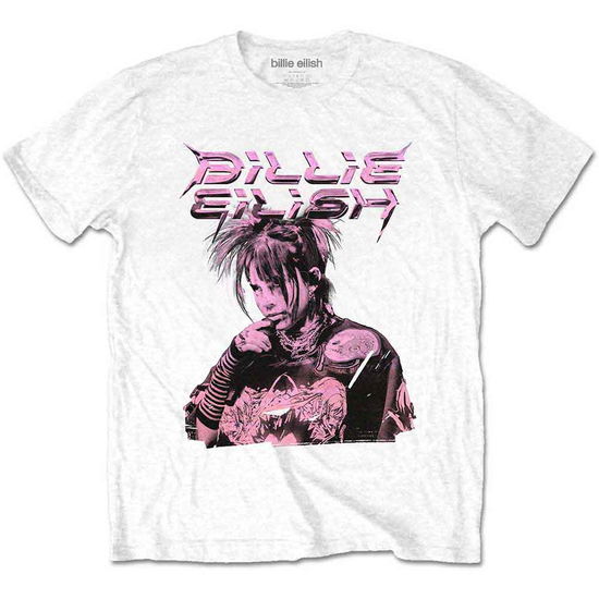 Billie Eilish Unisex T-Shirt: Purple Illustration (White) - Billie Eilish - Produtos - - 5056561053189 - 7 de outubro de 2022