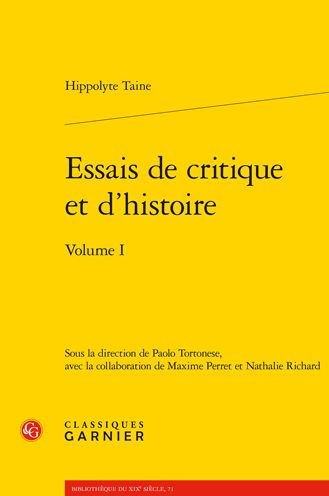 Cover for Hippolyte Taine · Essais de Critique Et d'Histoire. Volume I (Paperback Book) (2020)