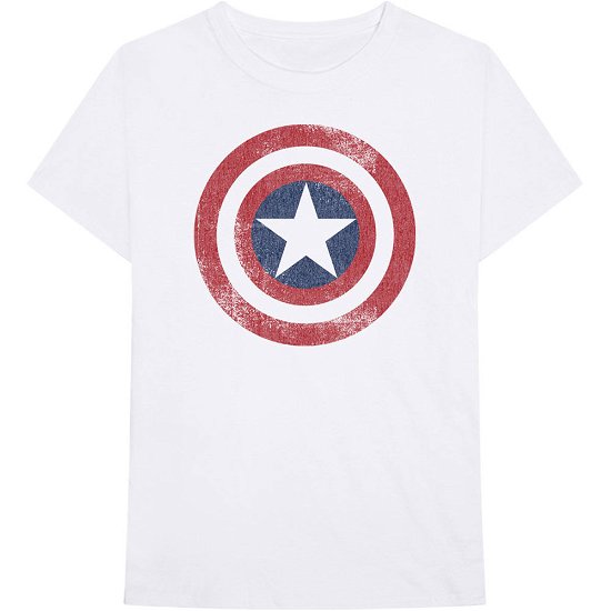 Cover for Marvel Comics · Marvel Comics Unisex T-Shirt: Captain America Distressed Shield (T-shirt) [size L] [White - Unisex edition]