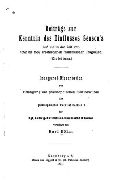 Cover for Karl Bohm · Beitrage zur Kenntnis des Einflusses Seneca's auf die in der Zeit (Paperback Bog) (2016)