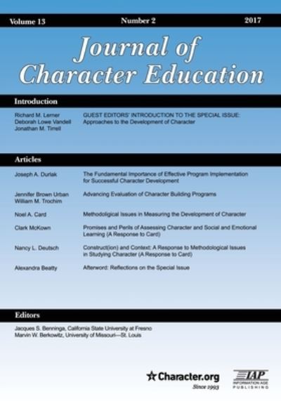 Cover for Jacques S. Benninga · Journal of Character Education, Volume 3, Issue 2, 2017 (Paperback Book) (2018)