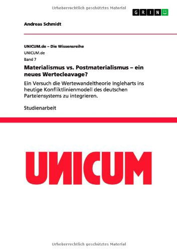 Cover for Andreas Schmidt · Materialismus vs. Postmaterialismus - Ein Neues Wertecleavage? (Paperback Book) [German edition] (2012)