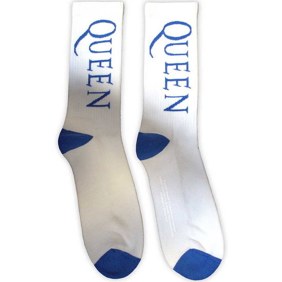 Cover for Queen · Queen Unisex Terry Socks: Blue Logo (White) (UK Size 7 - 11) (Socks) [size M] (2024)