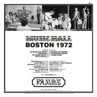Boston Music Hall 1972 - Family - Musiikki - RHYTHM AND BLUES - 5060331753193 - perjantai 27. tammikuuta 2023