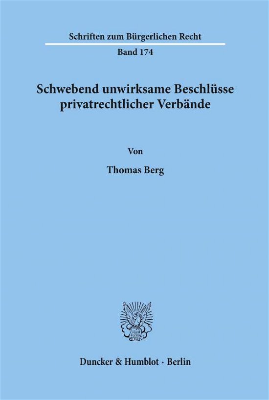 Cover for Berg · Schwebend unwirksame Beschlüsse pr (Bog) (1994)