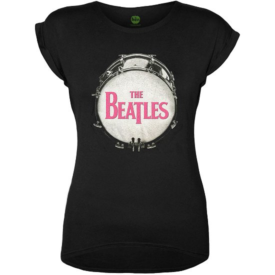 The Beatles Ladies T-Shirt: Drum (Glitter Print) - The Beatles - Koopwaar - Apple Corps - Apparel - 5056170600194 - 
