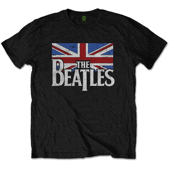 The Beatles Unisex T-Shirt: Drop T Logo & Vintage Flag - The Beatles - Koopwaar -  - 5056368614194 - 