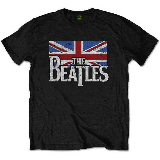 Cover for The Beatles · The Beatles Unisex T-Shirt: Drop T Logo &amp; Vintage Flag (T-shirt) [size S] [Black - Unisex edition]