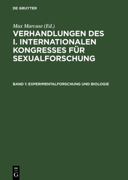 Cover for Max Marcuse · Experimentalforschung und Biologie (Book) (1927)