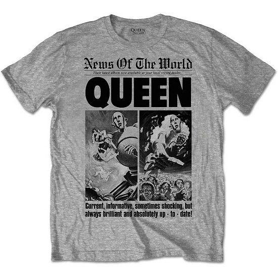 Cover for Queen · Queen Unisex T-Shirt: News of the World 40th Front Page (T-shirt) [size S] [Grey - Unisex edition]