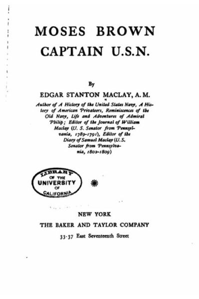 Cover for Edgar Stanton Maclay · Moses Brown, captain U.S.N. (Paperback Book) (2016)