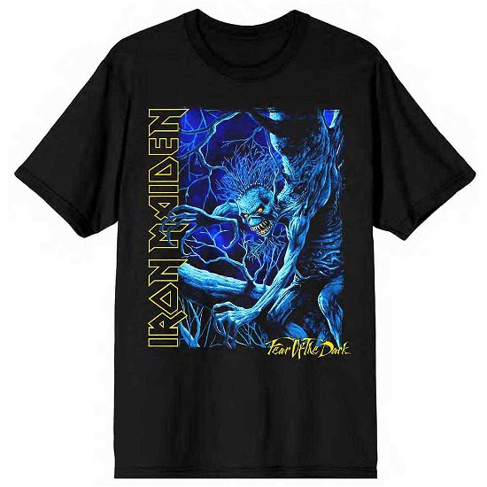 Iron Maiden Unisex T-Shirt: Fear of the Dark Blue Tone Eddie Vertical Logo - Iron Maiden - Marchandise -  - 5056561030197 - 