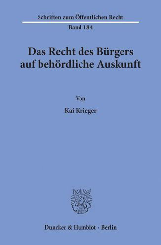 Cover for Krieger · Das Recht des Bürgers auf behör (Bog) (1972)