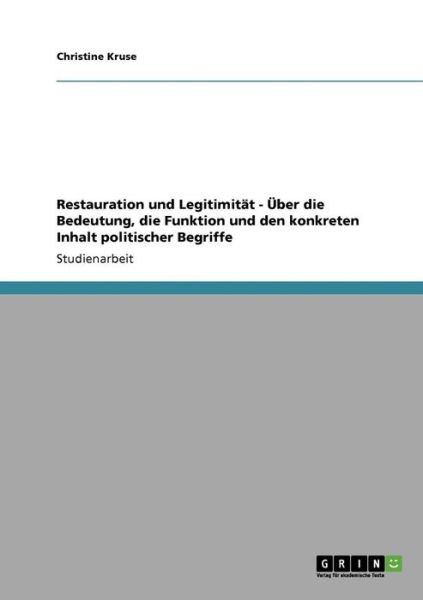 Cover for Kruse · Restauration und Legitimität - Üb (Book) [German edition] (2013)