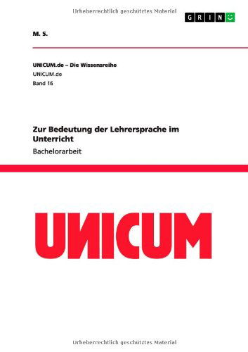 Cover for M S · Zur Bedeutung der Lehrersprache im Unterricht (Pocketbok) [German edition] (2013)