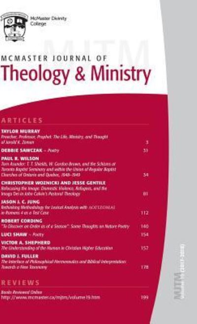 Cover for David J. Fuller · McMaster Journal of Theology and Ministry (Book) (2019)