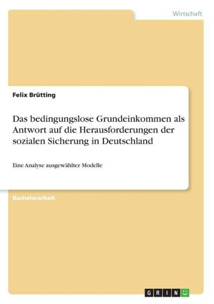 Cover for Brütting · Das bedingungslose Grundeinkom (Book)