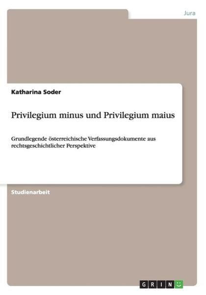 Cover for Soder · Privilegium minus und Privilegium (Book)