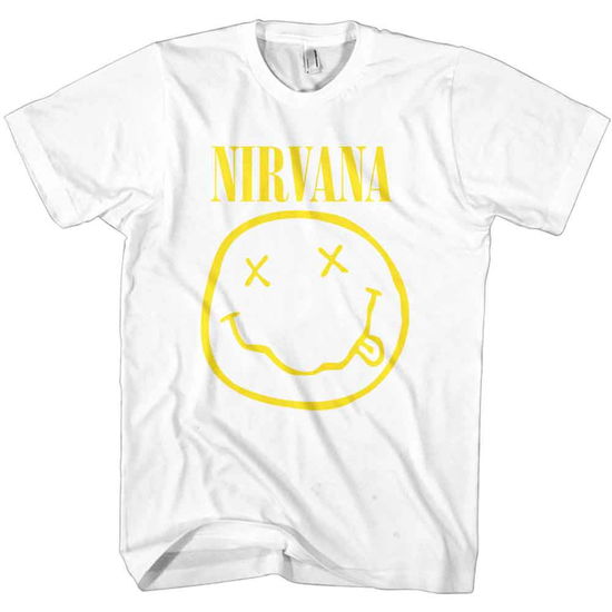 Nirvana Unisex T-Shirt: Yellow Happy Face - Nirvana - Produtos - MERCHANDISE - 5056012039199 - 17 de janeiro de 2020