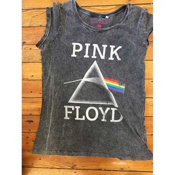Pink Floyd Ladies Acid Wash T-Shirt: Vintage Prism - Pink Floyd - Fanituote - Perryscope - 5055979925200 - 