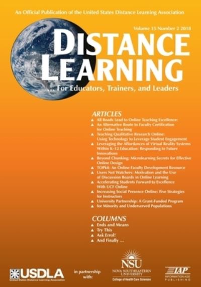 Distance Learning - Volume 15 Issue 2 2018 - Michael Simonson - Books - Information Age Publishing - 9781641134200 - October 16, 2018