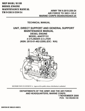 Cover for Brian Greul · Mep 805b - 815b Diesel Engine Maintenanc (Paperback Book)