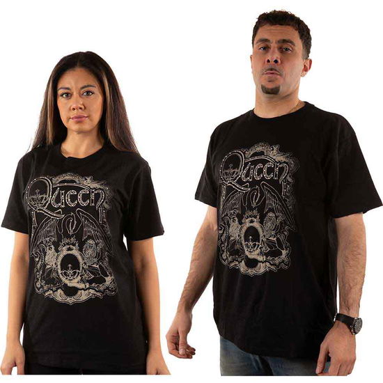 Cover for Queen · Queen Unisex T-Shirt: Ornate Crest (Black) (Embellished) (T-shirt) [size XL] (2022)