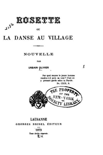 Cover for Urbain Olivier · Rosette, ou, La danse au village, nouvelle (Paperback Book) (2016)