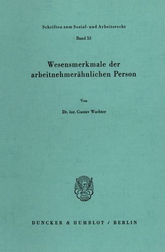 Cover for Wachter · Wesensmerkmale der arbeitnehmer (Book) (1980)