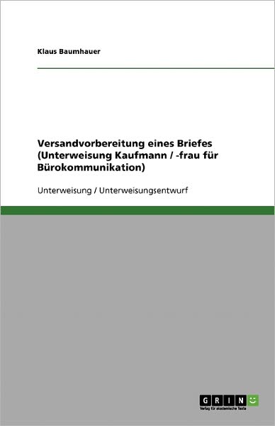 Cover for Baumhauer · Versandvorbereitung eines Bri (Book) [German edition] (2008)