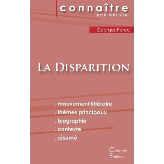 Fiche de lecture La Disparition de Georges Perec (Analyse litteraire de reference et resume complet) - Georges Perec - Libros - Les éditions du Cénacle - 9782367887210 - 25 de octubre de 2022