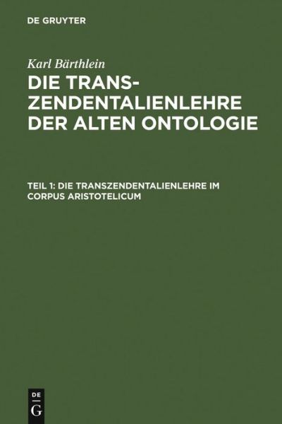 Cover for Bärthlein · Die Transzendentalienlehre im (Bok) (1972)