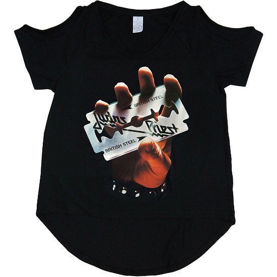 Judas Priest Ladies T-Shirt: British Steel (Cut-outs) - Judas Priest - Produtos - Global - Apparel - 5055295399211 - 
