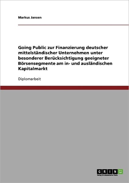 Cover for Markus Jansen · Going Public. Zur Finanzierung deutsche (Book) [German edition] (2009)