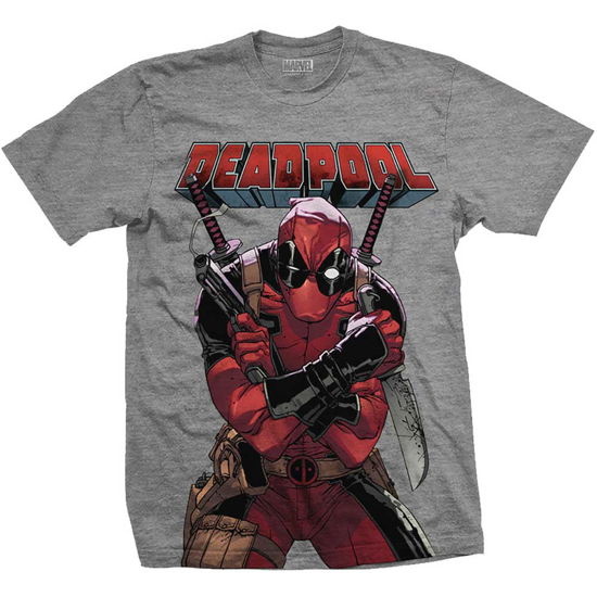 Deadpool - Big Print Grey (T-Shirt Unisex Tg. 2Xl) - Marvel Comics - Produtos - ROCK OFF - 5055979933212 - 