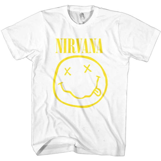 Nirvana Unisex T-Shirt: Yellow Happy Face - Nirvana - Produtos - MERCHANDISE - 5056012039212 - 17 de janeiro de 2020