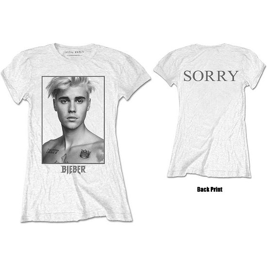 Justin Bieber · Justin Bieber Ladies T-Shirt: Sorry Ladies (Back Print) (T-shirt) [size S] [White - Ladies edition]