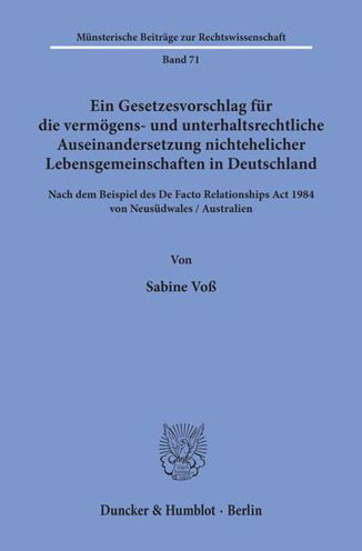 Cover for Voß · Ein Gesetzesvorschlag für die vermö (Book) (1993)