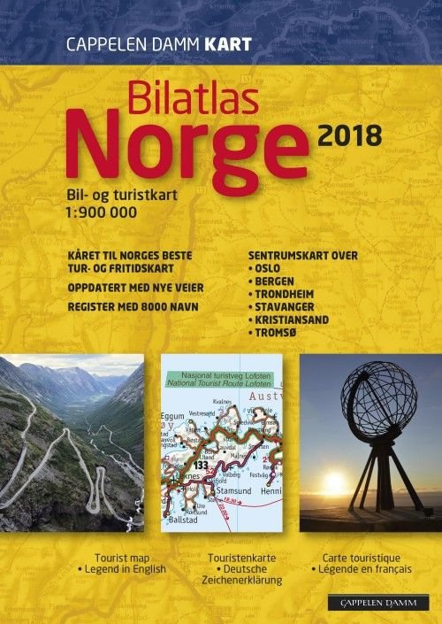 Cover for Cappelen Damm · CK: Bilatlas Norge 2018 : bil- og turistkart = tourist map = Touristenkarte = carte touristique : 1:900 000 (Spiralbuch) (2018)