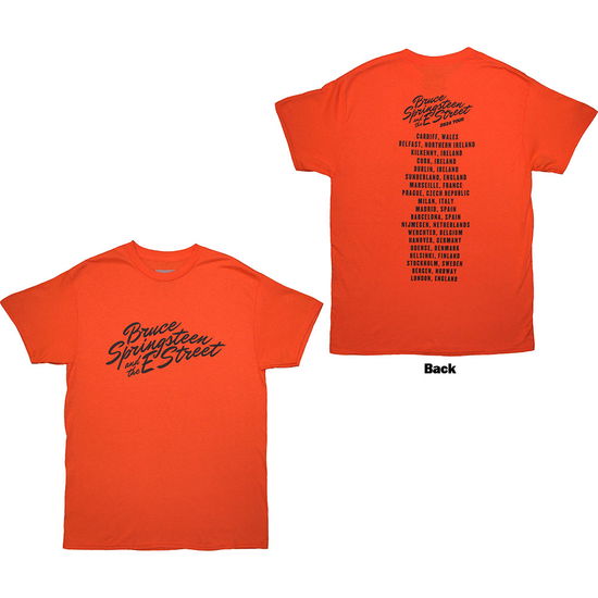 Cover for Bruce Springsteen · Bruce Springsteen Unisex T-Shirt: Tour '24 River Font (Orange) (Back Print &amp; Ex-Tour) (T-shirt) [size S] (2024)