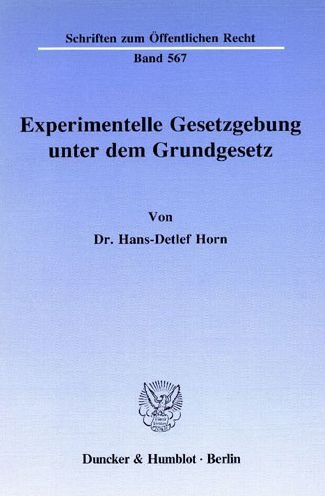 Cover for Horn · Experimentelle Gesetzgebung unter (Book) (1989)