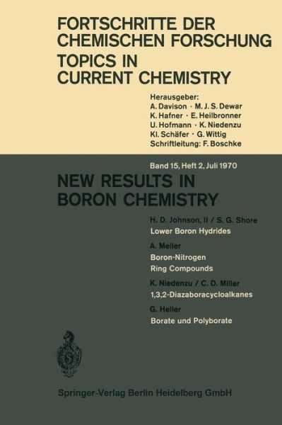 New Results in Boron Chemistry - Topics in Current Chemistry - Johnson, H. D., II - Livres - Springer-Verlag Berlin and Heidelberg Gm - 9783540048213 - 1970