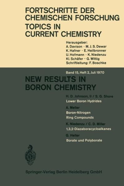 New Results in Boron Chemistry - Topics in Current Chemistry - Johnson, H. D., II - Books - Springer-Verlag Berlin and Heidelberg Gm - 9783540048213 - 1970