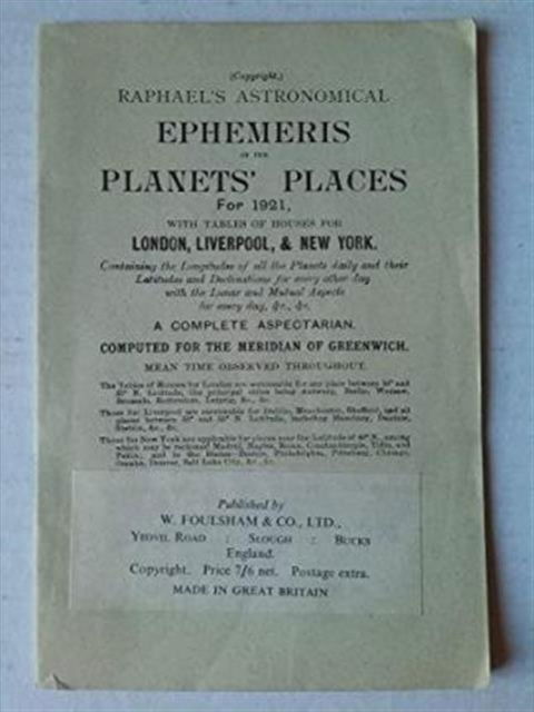 Cover for Edwin Raphael · Raphael's Astronomical Ephemeris: With Tables of Houses for London, Liverpool and New York (Paperback Book) [New edition] (1968)