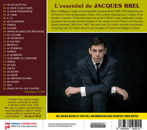 LEssentiel De Jacques Brel (26 Top Tracks) - Jacques Brel - Musiikki - FRENCH CONNECTION - 8436569195215 - perjantai 15. tammikuuta 2021