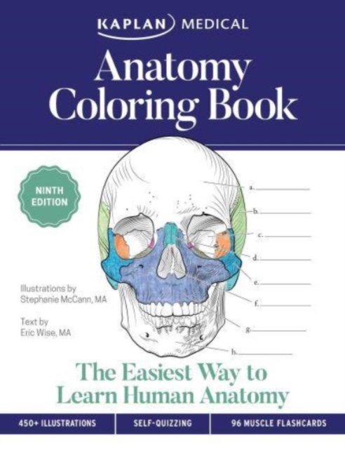 Cover for Stephanie McCann · Anatomy Coloring Book with 450+ Realistic Medical Illustrations with Quizzes for Each + 96 Perforated Flashcards of Muscle Origin, Insertion, Action, and Innervation - Kaplan Test Prep (Paperback Bog) [Ninth edition] (2023)